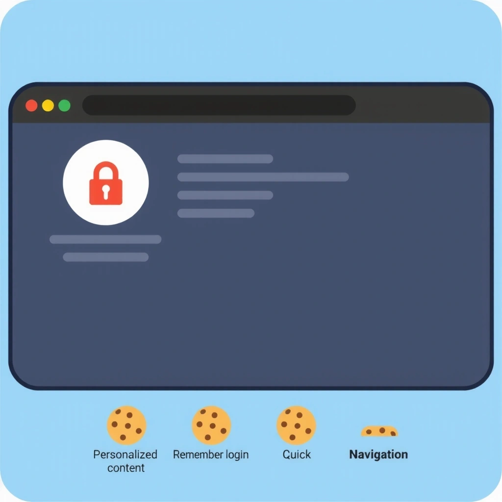 Ilustrație cu un navigator web și diverse funcții îmbunătățite prin cookie-uri