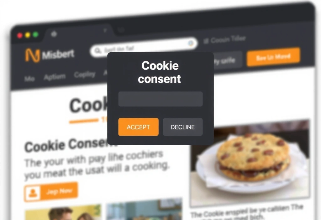 Ilustrație abstractă a unei interfețe de utilizator cu o fereastră pop-up de consimțământ pentru cookie-uri