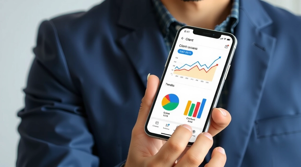 Mână care ține un smartphone cu grafice de creștere