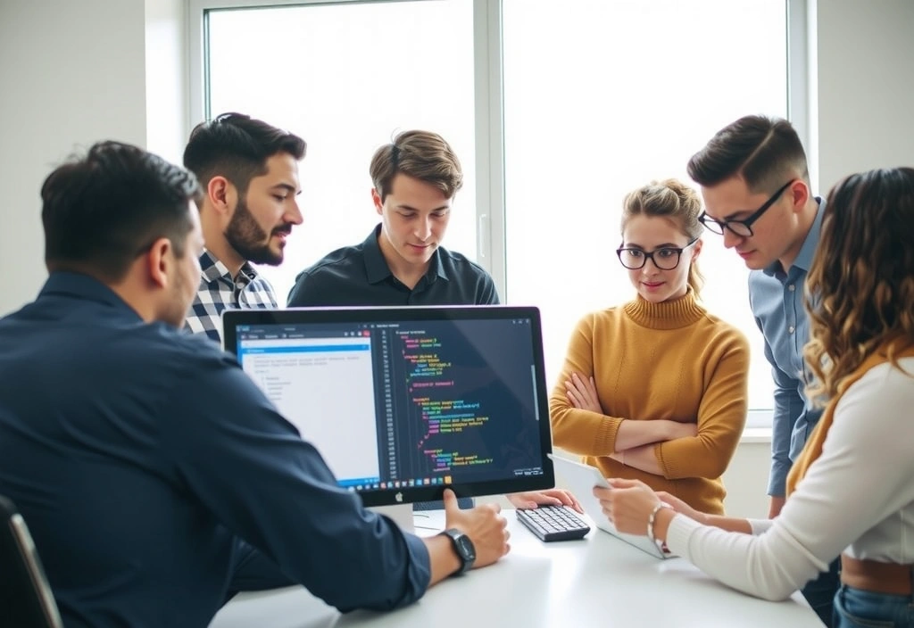 Echipa pixelorbit lucrând împreună, discutând un proiect