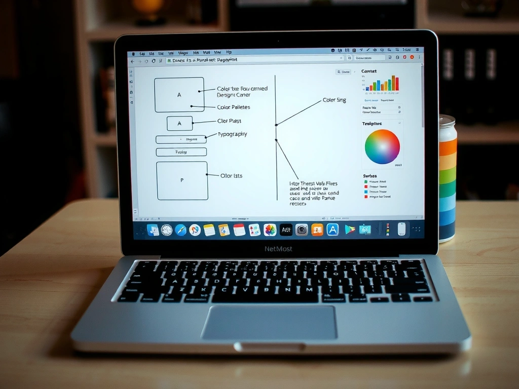 Design web personalizat - o schemă complexă de elemente vizuale pe un ecran de laptop