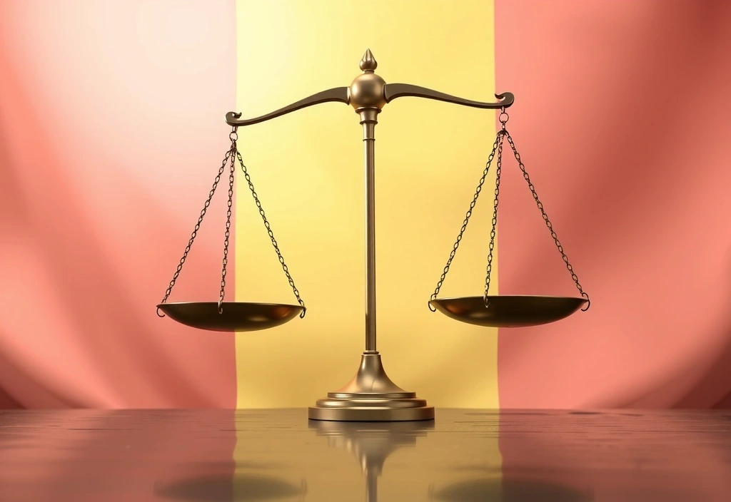 Simbolul balanței justiției cu steagul României în fundal